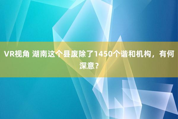 VR视角 湖南这个县废除了1450个谐和机构，有何深意？